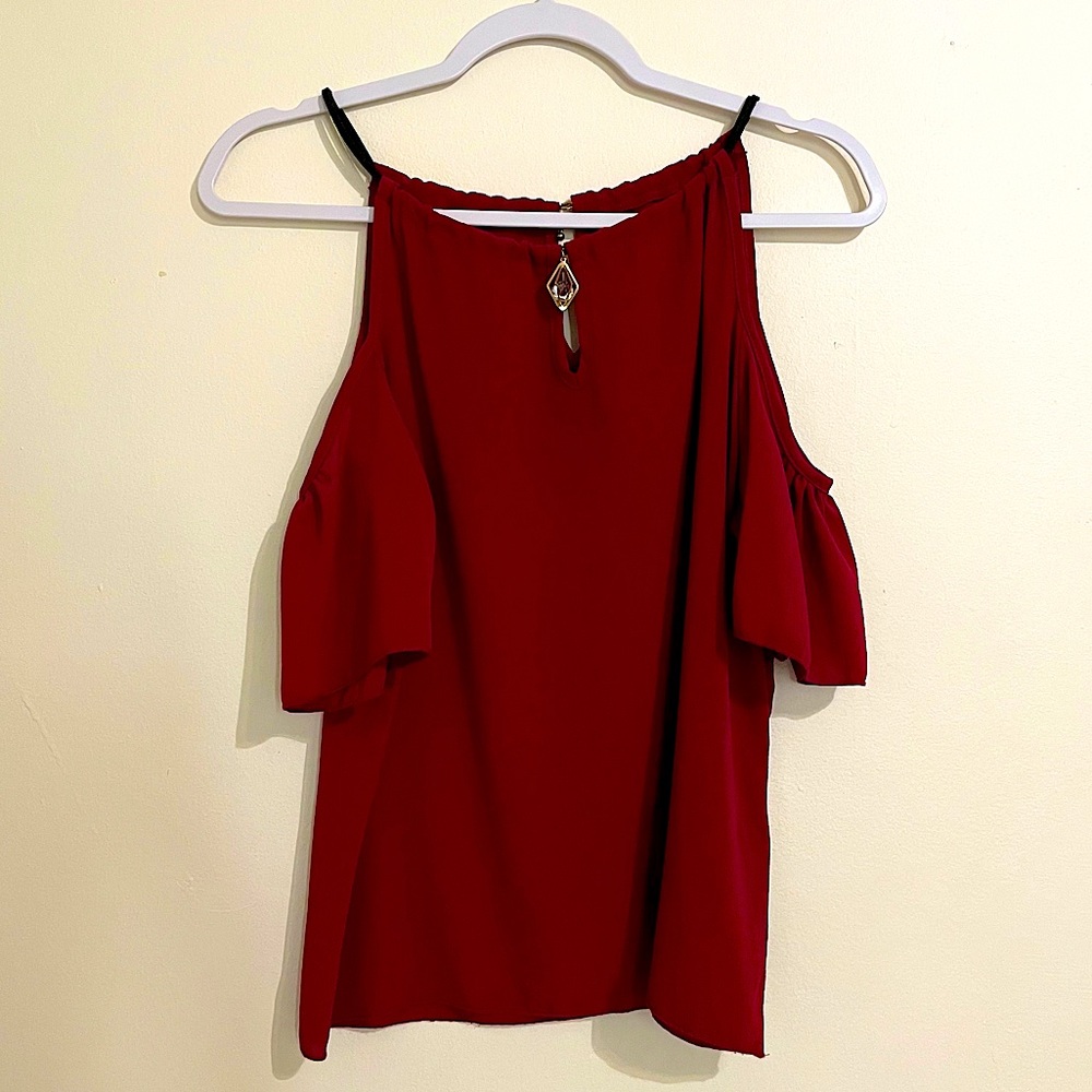 Papaya Red Cold Shoulder Top